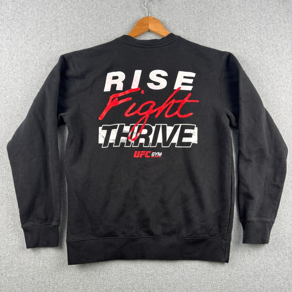 UFC Gym Sweatshirt Mens Small Black Crewneck Rise Fight Thrive Graphic Pullover